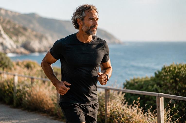 Longevity Story | Come rimanere giovani e rallentare l'invecchiamento — persona corre su un sentiero costiero panoramico