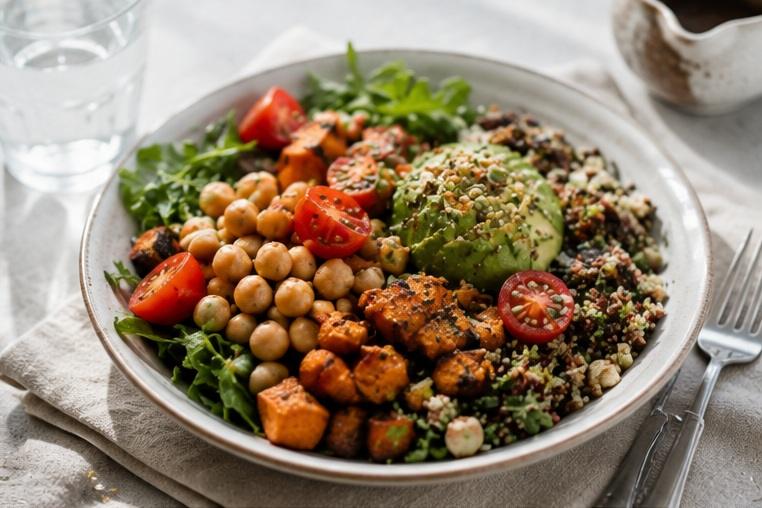 Longevity Story | Come rimanere giovani e rallentare l'invecchiamento — ciotola con cereali integrali, verdure e legumi