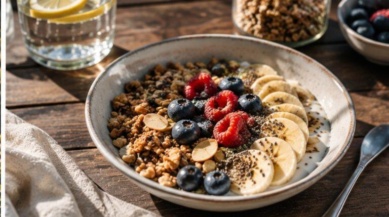 Longevity Story | Come rimanere giovani e rallentare l'invecchiamento — colazione salutare con frutta, cereali e yogurt